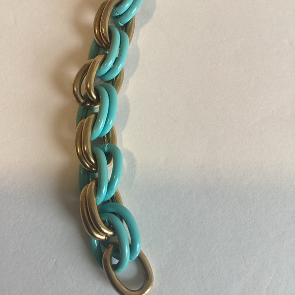 Lee Angel Safina Bracelet Blue Enamel Gold Plated Link Chunky Mixed Media - Picture 4 of 7